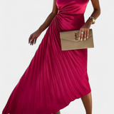 Leire Vestido Cóctel Asimétrico Aplique Floral Exclusivo
