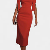 Reece Vestido Midi Con Perlas Cuello Redondo Exclusivo