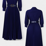 Michelle Vestido Midi Cuello Sastrero y Cinturón Plisado