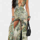Zephyra Vestido Maxi Halter de Encaje Colección Exclusiva