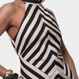 Crispina Vestido Maxi Halter Rayas Chevron Algodón Élite