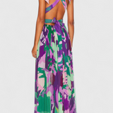 Cecil Vestido Largo Plisado Estampado Acuarela Exclusiva