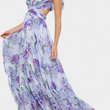 Shazia Vestido Largo Estampado Artístico Único Sin Espalda