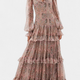 Ayla Vestido Maxi Crepón Paisley Vintage De Colección