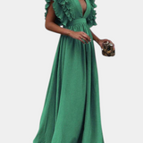 Lucera Vestido Maxi Exclusivo Tejido Suave Mangas Volantes