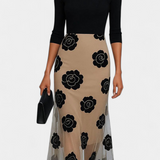 Halsey Vestido Midi Elegancia Contrastada Encaje Exclusivo