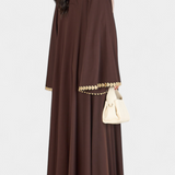 Ginebra Abaya Fluida Bordado Dorado Hojas Exclusivas