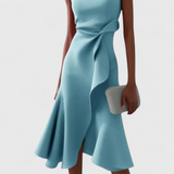 Claudia Vestido Midi Asimétrico Drapeado Exclusivo Elegante