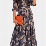 Aísha Vestido Largo Colección Floral Motivo Hojas Exclusivo