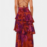 Domenica Vestido de Gasa con Escote en V y Capas Exclusivas