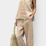 Leona Conjunto Chaleco Pantalón Algodón Lino Exclusivo