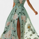 Nila Vestido Floral Gasa Con Frunces Y Abertura Exclusiva