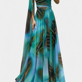 Cedara Vestido Largo Un Hombro Detalle Floral Seda Privada