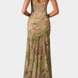 Amryn Vestido Maxi Floral de Malla Doble Capa Exclusivo