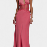Ashanty Vestido Largo Halter Con Encaje Transparente Elite