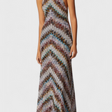 Melisa Vestido Largo Halter Zigzag Lamé Iridiscente