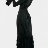 Calissa Vestido Seda Exclusivo Volantes Mangas Acampanadas
