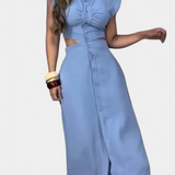 Griselda Vestido Midi Minimalista Cintura Abierta Exclusiva