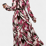 Basel Vestido Largo Manga Larga Escote V Estampado Exclusiva