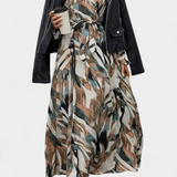 Basel Vestido Largo Manga Larga Escote V Estampado Exclusiva