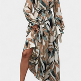 Basel Vestido Largo Manga Larga Escote V Estampado Exclusiva