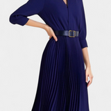 Michelle Vestido Midi Cuello Sastrero y Cinturón Plisado