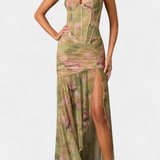 Amryn Vestido Maxi Floral de Malla Doble Capa Exclusivo