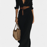 Souline Vestido Maxi Solapa Manga Larga Sastrería Exclusiva