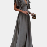 Lucera Vestido Maxi Exclusivo Tejido Suave Mangas Volantes
