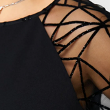 Bellezza Vestido Negro con Mangas de Malla Colección Premium