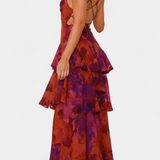 Domenica Vestido de Gasa con Escote en V y Capas Exclusivas