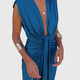 Lakisha Vestido Midi Fruncido Escote Profundo Exclusivo