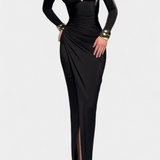 Freda Vestido Manga Larga Con Plisado Exclusivo Escote En V