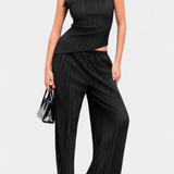 Pilarica Conjunto Plisado Brillo Halter Pantalón Exclusivo