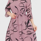 Ame Vestido Midi Estampado Cinturón Tejido Ligero Exclusivo