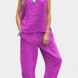 Leona Conjunto Chaleco Pantalón Algodón Lino Exclusivo