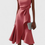 Claudia Vestido Midi Asimétrico Drapeado Exclusivo Elegante