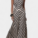 Crispina Vestido Maxi Halter Rayas Chevron Algodón Élite