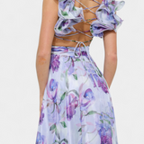 Shazia Vestido Largo Estampado Artístico Único Sin Espalda