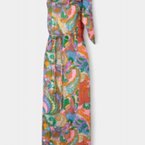Ginette Vestido Maxi Satén Estampado Arcoíris Exclusivo