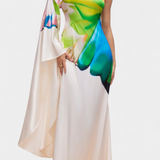 Beryl Vestido Asimétrico Manga Única Estampado Moderno