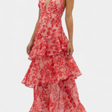 Domenica Vestido de Gasa con Escote en V y Capas Exclusivas