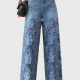 Janet Pantalón Palazzo Denim Encaje Floral Exclusivo