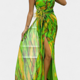 Aylin Vestido Maxi Asimétrico Estampado Colección Exclusiva