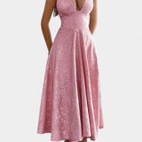 Gilda Vestido Midi Jacquard Exclusiva Cintura Alta