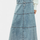 Lorena Falda Maxi Vaquera Con Pluma Y Costuras Exclusivas