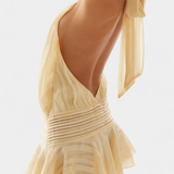 Azucena Vestido Mini Espalda Abierta Cintura Plisada Elite
