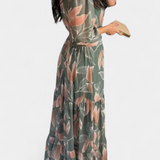 Aísha Vestido Largo Colección Floral Motivo Hojas Exclusivo
