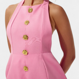 Yvonne Vestido Mini Halter Aplique Floral Cosido a Mano
