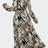 Basel Vestido Largo Manga Larga Escote V Estampado Exclusiva